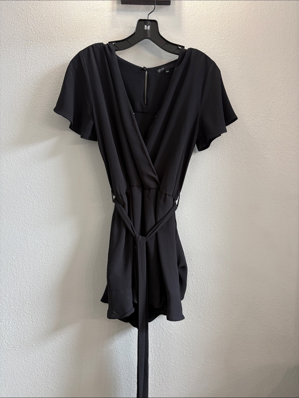 Gibson Black Mini Wrap Dress with Tie Waist